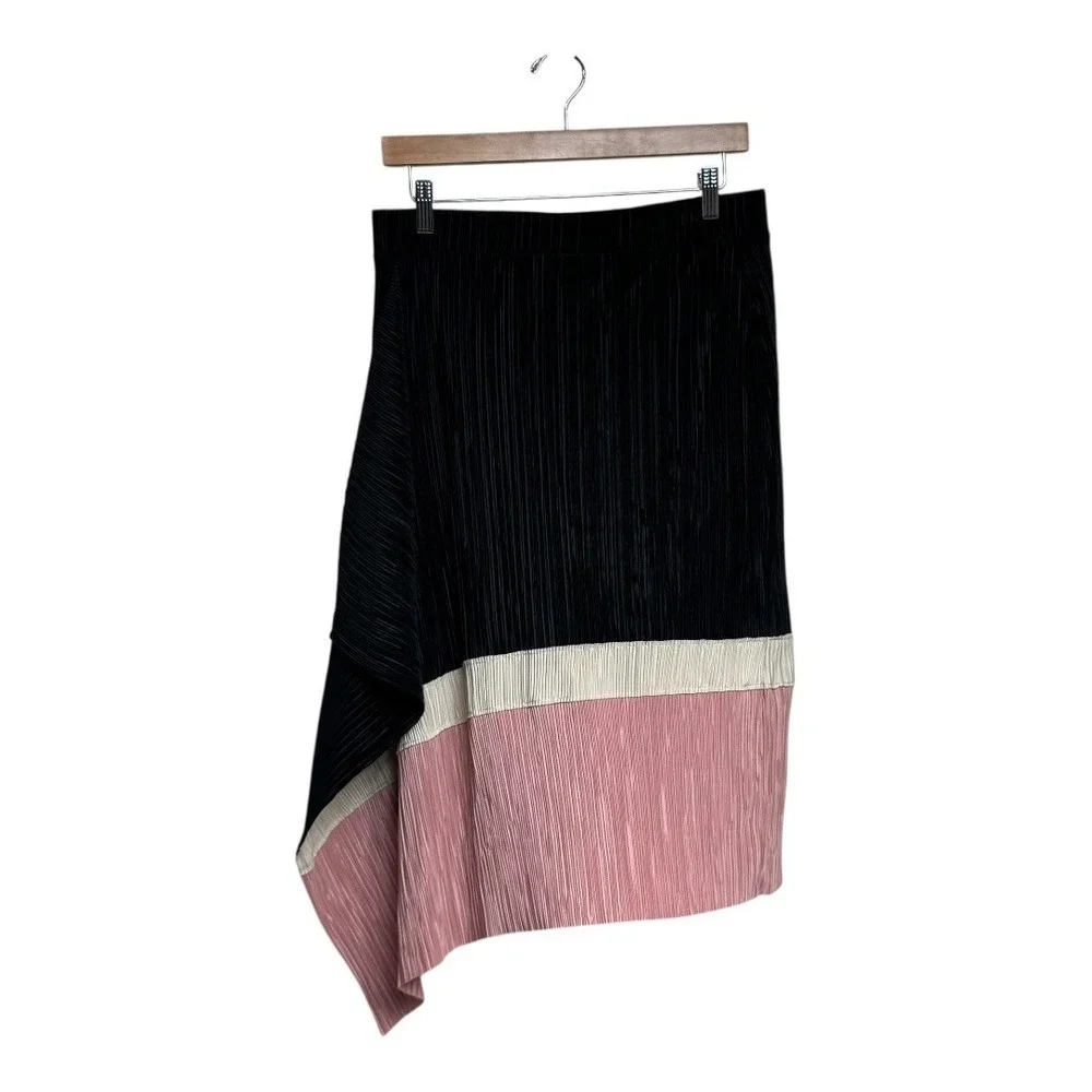 Alfani Petite large Black Pink White Pleated Asymmetrical Midi Skirt‎